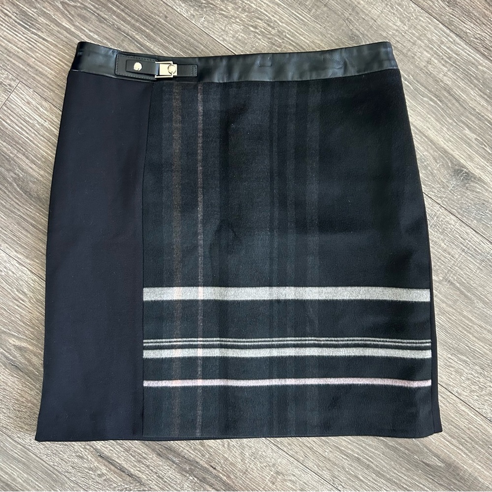 White House Black Market Black and White Mini Pencil Skirt plaid, faux leather 8